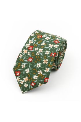 Green & Red floral cotton tie 