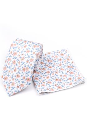 Blue & Pink floral cotton classic mens tie & pocket square set 