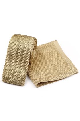 Knitted Champagne Tie & Pocket Square set 