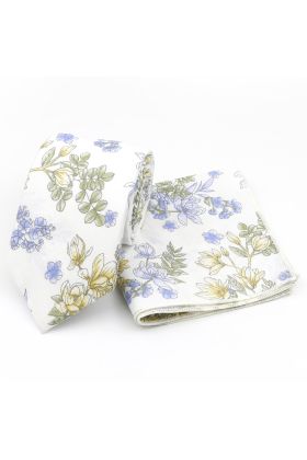 White & Sage floral cotton classic mens tie & pocket square set 