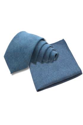 Mens Tweed Petrol Blue Woven Tie & Pocket square set 