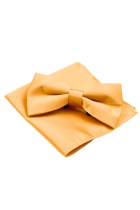 Plain Pastel orange satin classic mens bow tie & pocket square set 