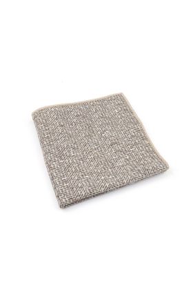 Mens Stone Herringbone Wool Tweed Pocket Square 