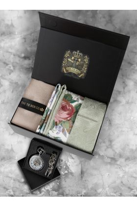 Mens Luxury Paisley Pastel Green Floral Tie Gift Box Set 