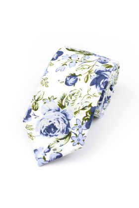 Blue & White floral flower cotton tie 
