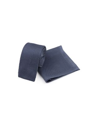 Knitted Grey Tie & Pocket Square set 