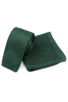 Knitted Emerald green Tie & Pocket Square set 