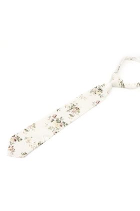 Childrens Ivory & Green floral flower cotton necktie 