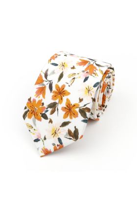 Orange floral flower cotton tie 