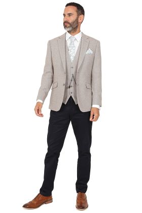 Stone Suit with Contrast Navy Trousers 