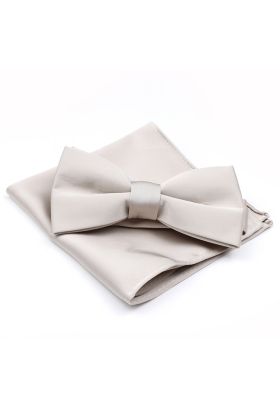 Stone satin classic mens bow tie & pocket square set 