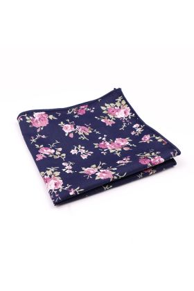 Navy & Pink floral flower cotton pocket square 