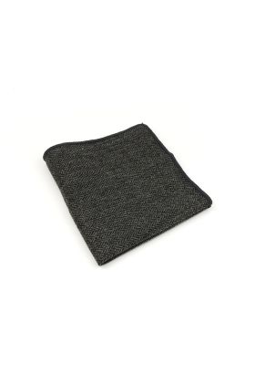 Mens Wool Tweed Grey Herringbone Pocket Square 