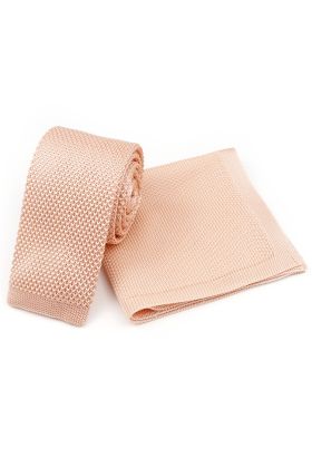 Knitted Pastel Pink Tie & Pocket Square set 
