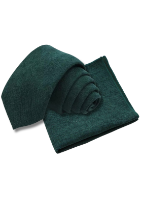 Mens Tweed Bottle green Woven Tie & Pocket square set 