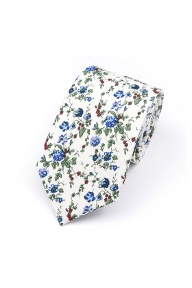 Blue & Ivory floral flower cotton tie 