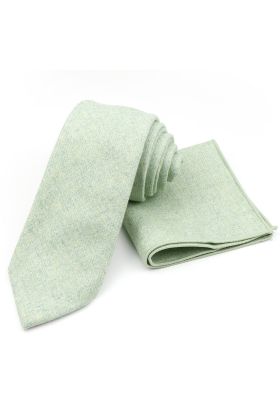 Mens Wool Tweed Pastel Green Tie & Pocket square set 