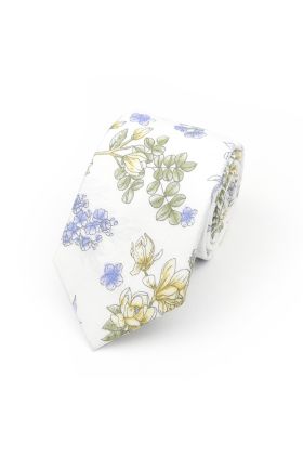 White & Sage floral printed cotton wedding tie 