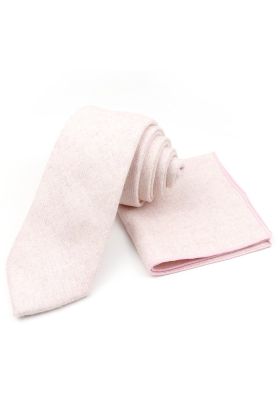 Mens Wool Tweed Pastel Pink Tie & Pocket square set 