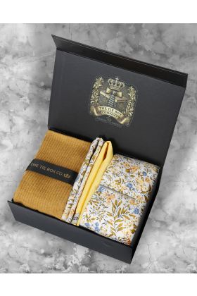 Mens Luxury Yellow Floral Tie Gift Box Set 