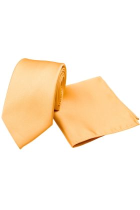 Plain Pastel orange satin classic mens tie & pocket square set 