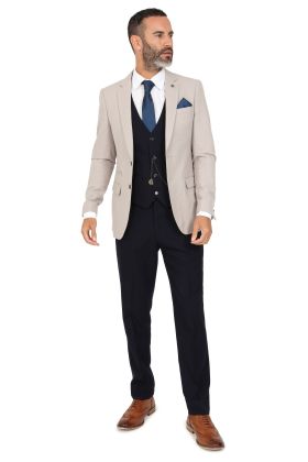 Jenson Samuel Alnwick Stone Jacket with contrast navy trousers 