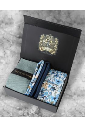Mens Luxury Blue Floral Tie Gift Box Set 