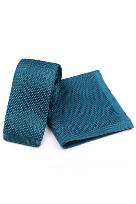 Knitted Teal Tie & Pocket Square set 