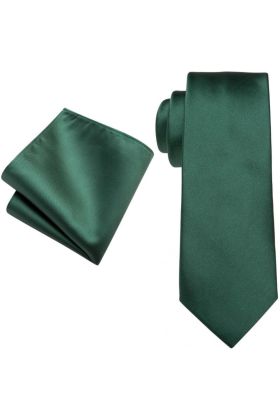 Mens emerald green silk neck wedding tie & pocket square set 