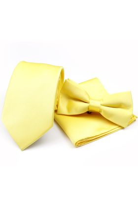 Plain Pastel Yellow classic tie, bowtie & pocket square set 
