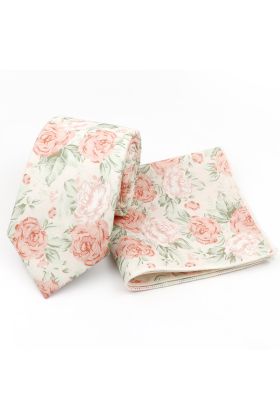 Pastel Pink floral cotton classic mens tie & pocket square set 