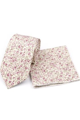 Blush Pink floral cotton classic mens tie & pocket square set 