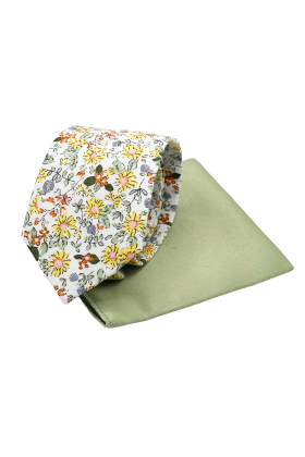 Orange floral contrast mens tie & pocket square set 