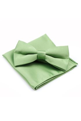 Plain Green satin classic mens bow tie & pocket square set 