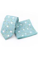 Blue & Pink floral cotton classic mens tie & pocket square set 