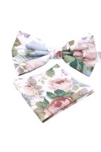 Rose floral cotton classic mens bowtie & pocket square set 