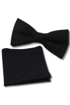 Mens black woven velvet tie & pocket square set 