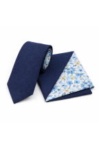 Two Tone Pastel Navy Floral cotton tie & pocket square set 