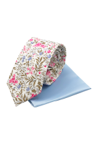 Fuchsia floral contrast mens tie & pocket square set 