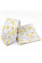 Blue & Yellow floral cotton classic mens tie & pocket square set 