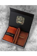 Mens Luxury Rust Knitted Tie Pocket Square  Gift Box Set 