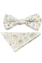 Green floral cotton classic mens bow tie & pocket square set 