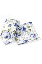 Blue & White  floral cotton classic mens tie & pocket square set 