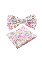 Fuchsia floral cotton classic mens bowtie & pocket square set 