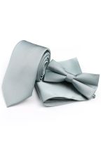 Dusty blue classic tie, bowtie & pocket square set 