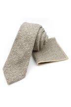Mens Wool Tweed Stone Herringbone Tie & Pocket square set 