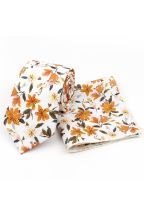 Orange floral cotton classic mens tie & pocket square set 
