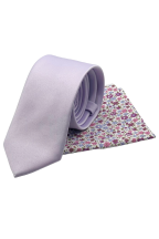 Plain Pastel Lilac contrast tie & pocket square set 