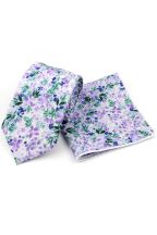 Lilac & purple floral cotton classic mens tie & pocket square set 