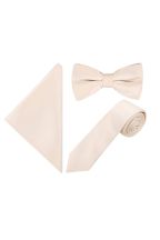 Plain pastel champagne classic tie, bowtie & pocket square set 